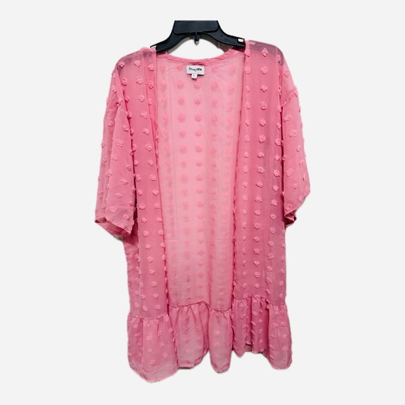 Pink Sheer Polka Dot Kimono Coverup Coquette Twee Feminine Size Large Womens - Picture 1 of 6